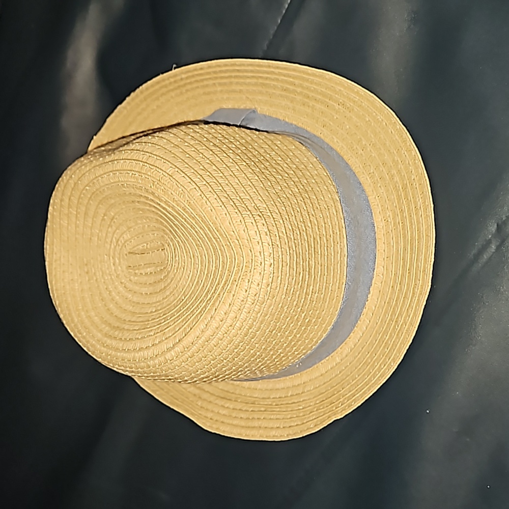 H&M Stylish Beige Straw Fedora Hat with blue Band